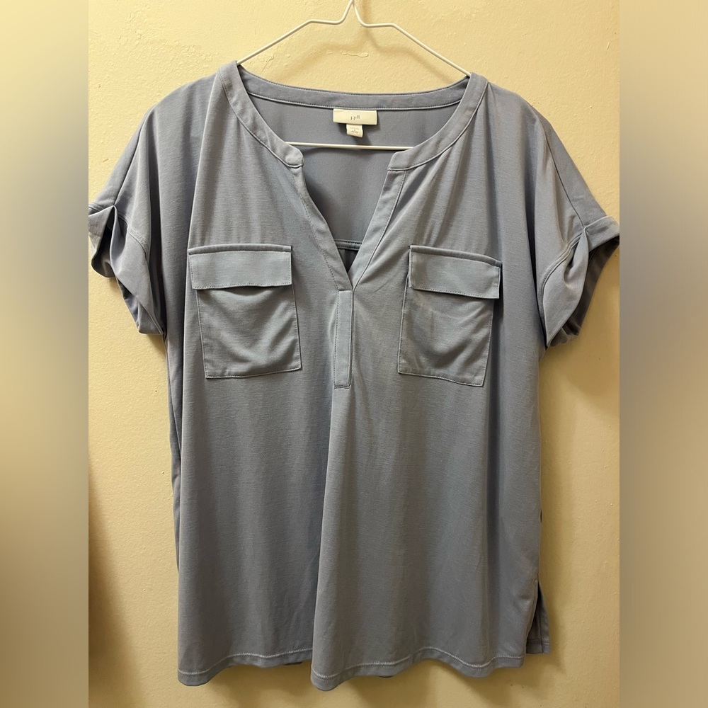 J. Jill Blue Flowy Camp Short Sleeve Top (Size S Petite)